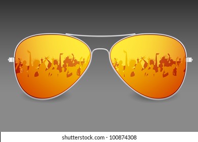 illustration of dancing people on screen of sunglasses