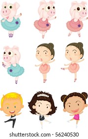 Illustration of Dancing Pigs and Childrens on white background
