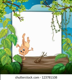 Illustration of a dancing rabbit and a white board in a beautiful nature