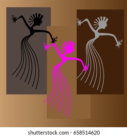 illustration dancing traditioal bali indonesia. vector  three woman style