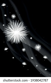illustration of dandelion blowing in the wind on background