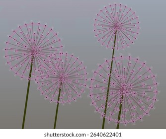 Illustration of dandelions on a gradient background. Abstract floral design suitable for greeting cards. EPS 10.