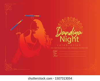 illustration of Dandiya in disco Garba Night, couple dance banner poster for Navratri Dussehra festival of India