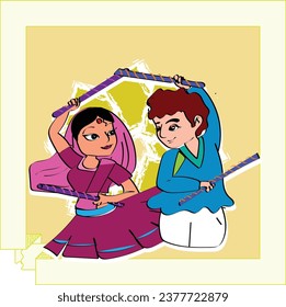 Illustration of Dandiya Raas is the most popular dance of not only Gujarat but also all the states throughout India. It is a special feature of the Navratri festival