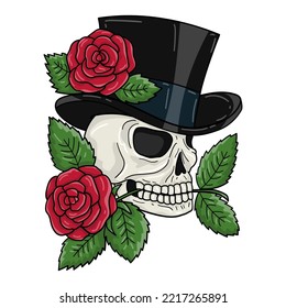 Illustration of a Dandy skull with roses