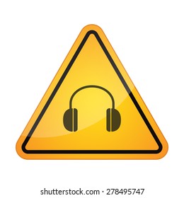 Illustration of a danger signal icon with a earphones