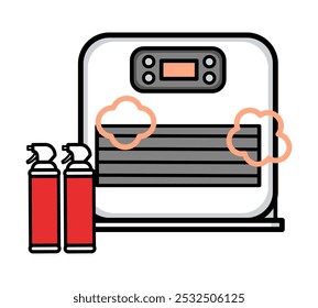 Illustration of the danger of a spray can placed in front of a kerosene fan heater.