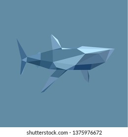 Illustration of a dangerous shark in low poly style jaw poly vector disign logo