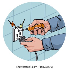 illustration of dangerous work with electricity