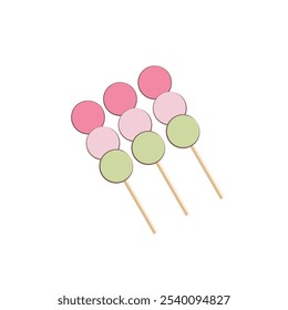 Ilustración de dulces dango con tres sabores de color