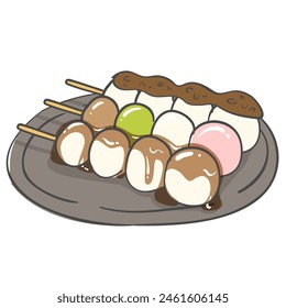 Illustration of dango, a traditional Japanese rice cake dessert.