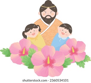 Illustration with Dangun (Korean historical figure) and children and Rose of Sharon for National Foundation Day