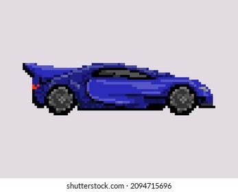 Illustration of dark blue sport car in pixel art style