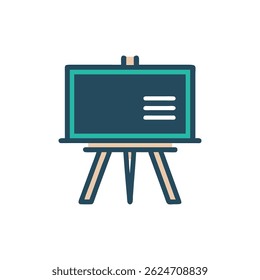 Illustration of a dark board on a beige stand with three dashes. Flat design for education.