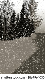 illustration with dark brown fosest under snow