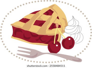 Illustration of dark cherry pie with cream.
I drew an illustration of a delicious looking dark cherry pie.