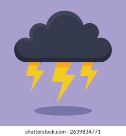 An illustration of a dark cloud with lightning bolts, depicting a thunderstorm and stormy weather.