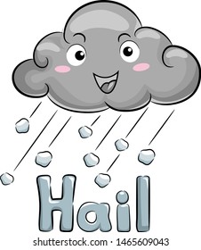 Illustration of a Dark Cloud Mascot with Ice Falling with Hail Lettering