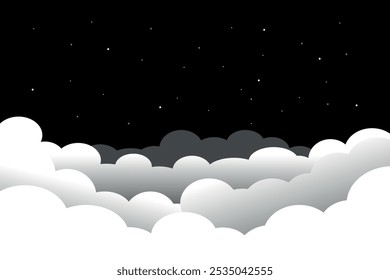 illustration of a dark night sky with white clouds