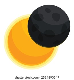 Illustration of a dark planet with craters passing in front of a bright yellow star