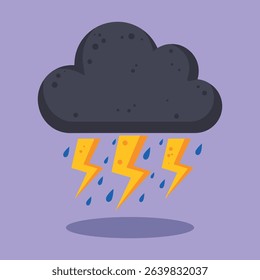 An illustration of a dark storm cloud with multiple lightning bolts, symbolizing severe weather and thunderstorms.