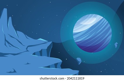 Illustration dark strange alien planet in the night with orbit vector background.