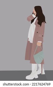 Illustration of a dark-haired girl in a sweater, raincoat and boots
Vector flat image of a young girl in a spring-autumn outfit. Lady in a sweater, raincoat and boots. Design for postcards, avatars, p