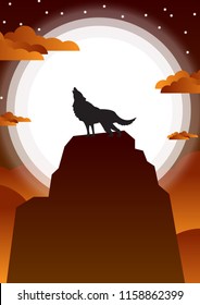 Illustration Darkness Of Wolf.Vector Paper Art Style.