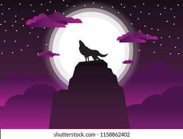 Illustration Darkness Of Wolf.Vector Paper Art Style.