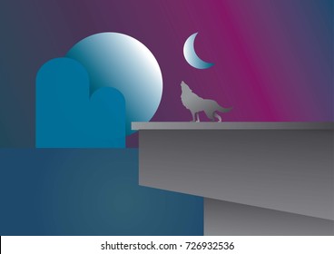 Illustration Darkness Of Wolf.Vector Paper Art Style.