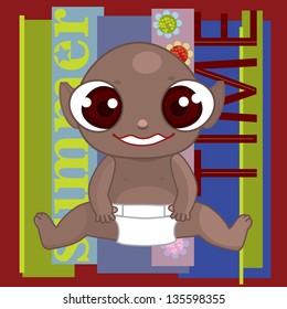Illustration of dark-skinned child on abstract summer background