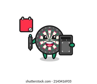 Illustration of dart board mascot as a graphic designer , cute design