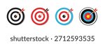 Illustration of dart targets of various types and colors, darts in the center of the target. successful business