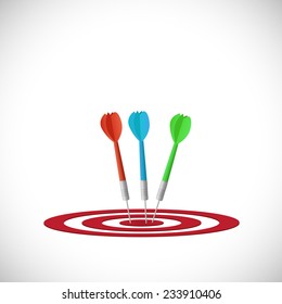 Illustration of darts hitting a target isolated on a white background.