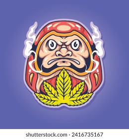 Illustration of Daruma, a traditional Japanese doll, Vector illustration combination with wave, surfing, cannabis