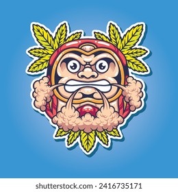 Illustration of Daruma, a traditional Japanese doll, Vector illustration combination with wave, surfing, cannabis