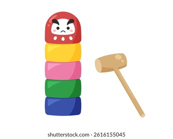 Illustration of a Daruma-otoshi standing upright