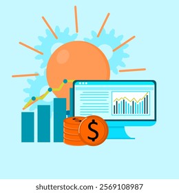 Illustration of data analysis, optimization or marketing analysis for statistical improvement, flat style.