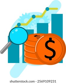 Illustration of data analysis, optimization or marketing analysis for statistical improvement, flat style. eps 3