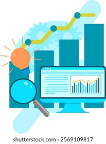 Illustration of data analysis, optimization or marketing analysis for statistical improvement, flat style. eps 5