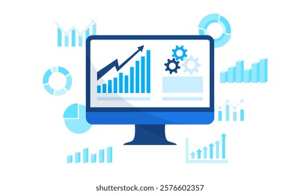  illustration of Data Analytics and monitoring concept or web reporting dashboard and data analytics research on monitor chart dashboard