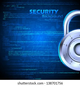 illustration of data security concept with lock on coding background