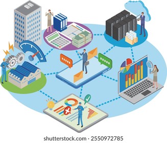 Illustration of data sharing among various departments within a company