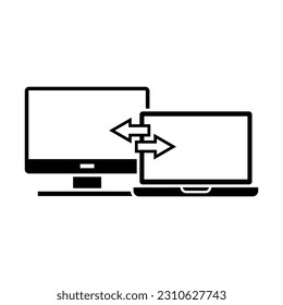 Ilustración de la transferencia de datos del vector de iconos de escritorio a portátil
