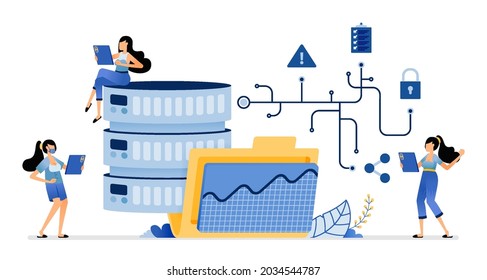 Illustration of database access and performance in providing network data services and folder based storage. Vector design can be use for website, web, poster, banner, flyer, mobile apps, social media