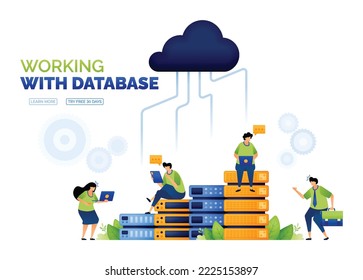 illustration of database and cloud. increased server access. database charts and cloud computing communications. access upload and download on cloud. can use for ad, poster, campaign, website, apps