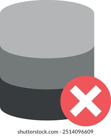 Illustration of a database error indicating data storage issues, connection problems, information loss, server crash, and error 404