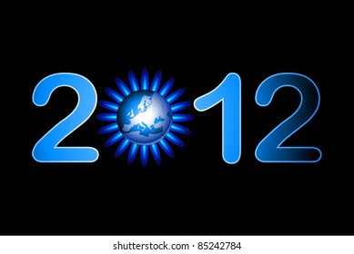 Illustration of date of 2012 with a gas flame around the world. Vector.