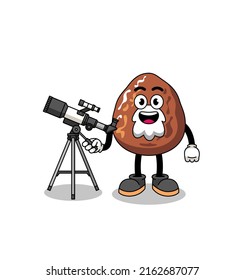Illustration of date fruit mascot as an astronomer , character design