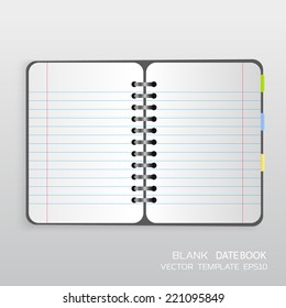 Illustration of datebook or notebook with spiral bound, isolated on gray background. Vector template for branding
